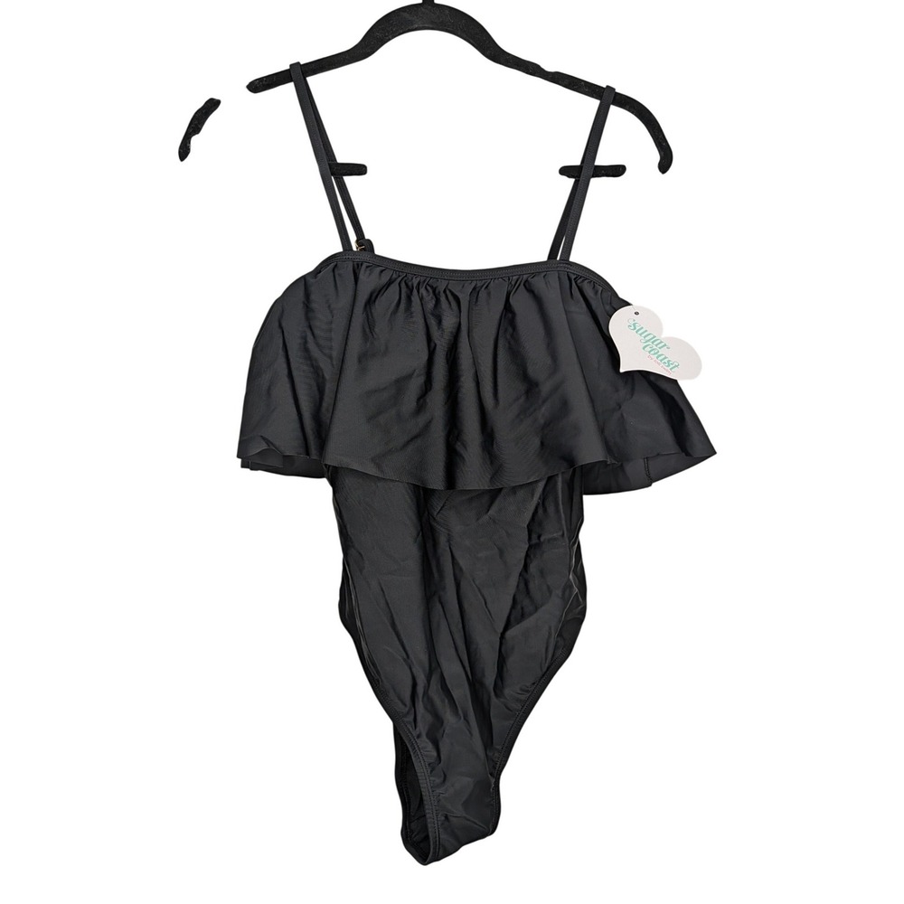 Sugar Coast by Lolli Womens Black Ruffle One Piece Swimsuit AB485 Size M